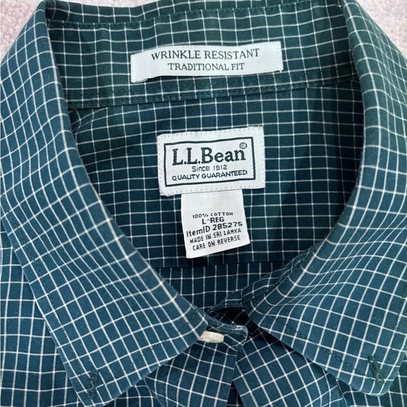L.L. Bean Men's Dark Green Plaid Button Down Shirt - Picture 2 of 3
